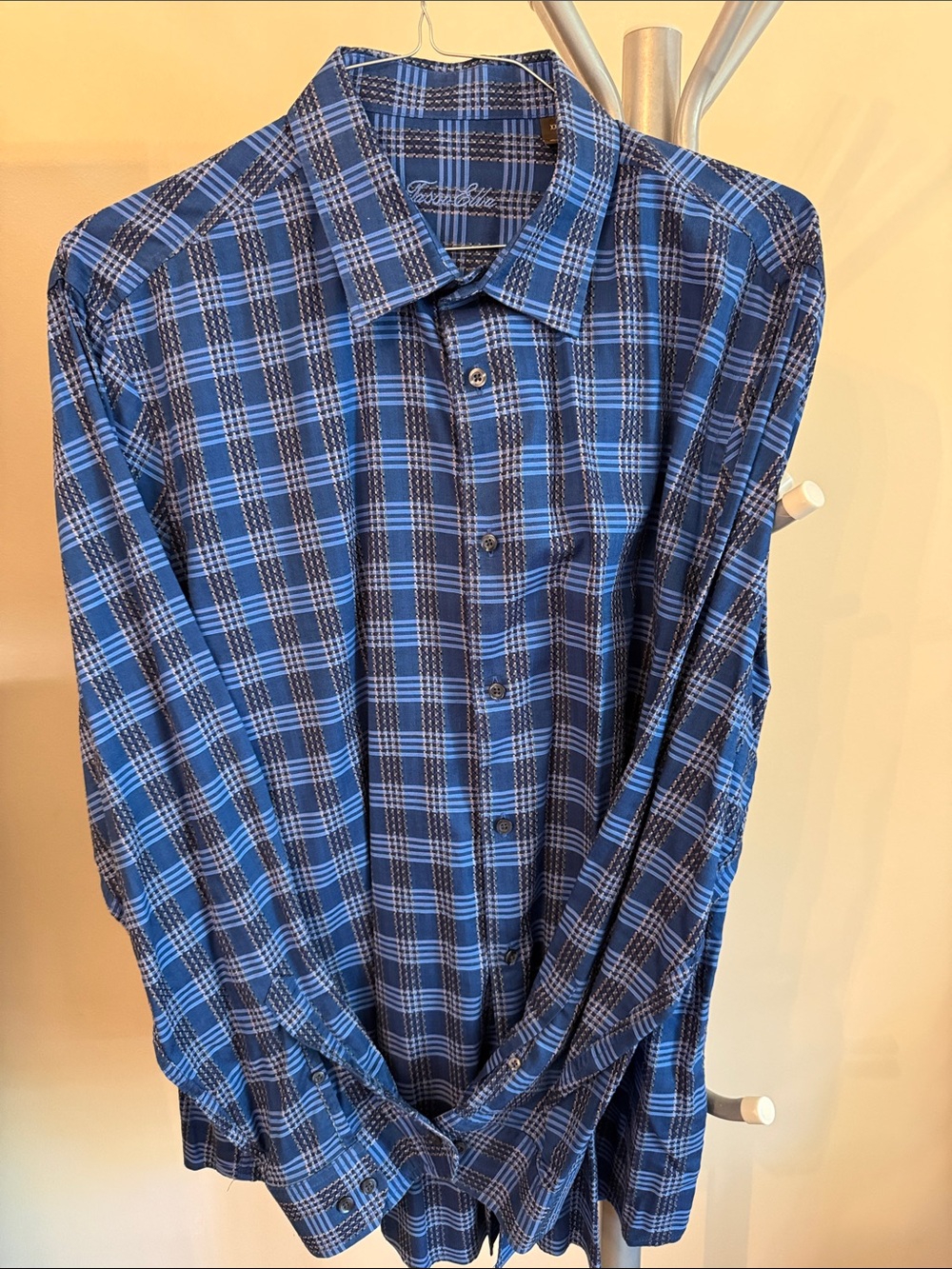 Tasso Elba Blue Plaid Long-Sleeve Button-Down Shirt